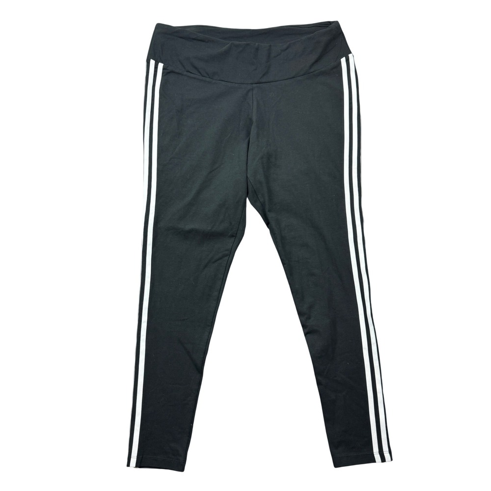 Adidas Originals Womens 2X Black 3-Stripes Trefoil Cotton Leggings Athleisure